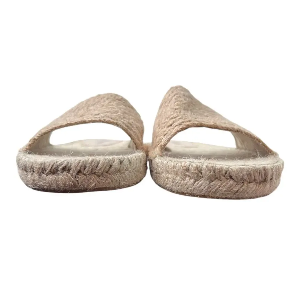FP Beach Front Espadrille Slide Sandals Woven Jute Tan Boho W's EU 41 = 9.5 - 10
